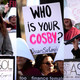 L-R Chelsea Byers, a protester, Victoria Valentino